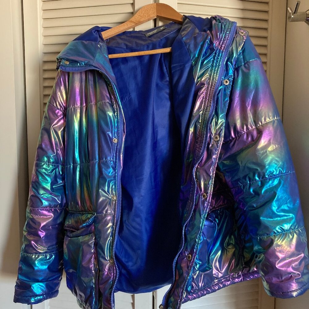 Shein Plus Size Holographic Puffer Jacket